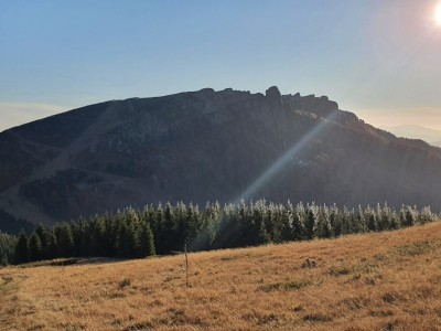 Building wooden house on a mountain